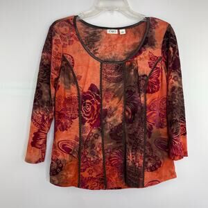 CATO Brown Orange Sheer Burnt Velvet  Floral Paisley Fairycore Y2K Size Large